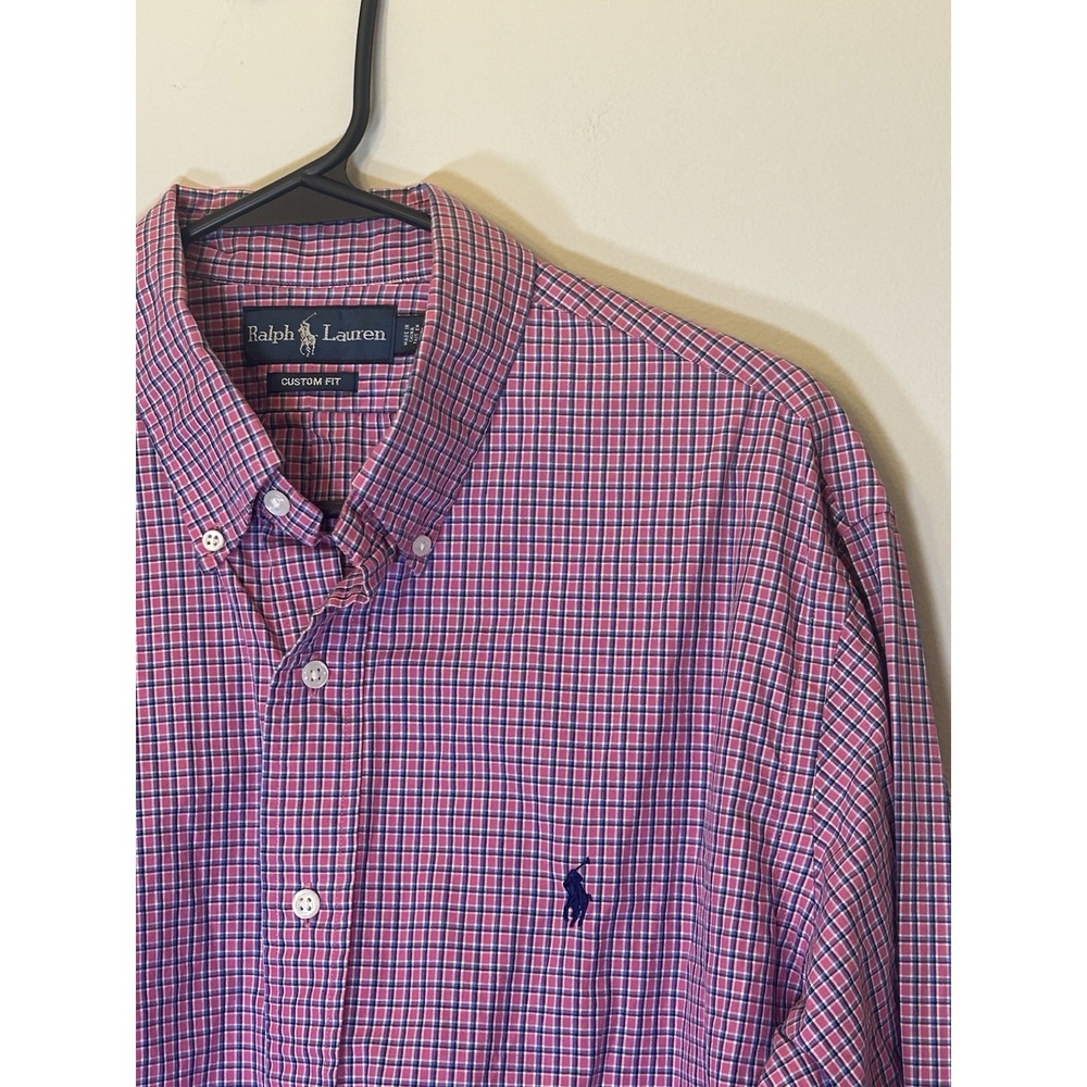 Ralph Lauren Men's 17 36/37 Custom Fit Pink Plaid Long Sleeve Button Down Shirt